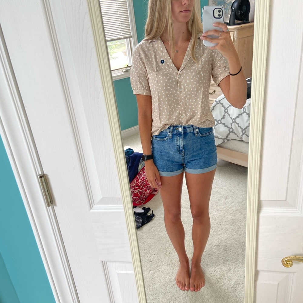 Abercrombie & fitch Tan Polka Dot Button-Up Blouse